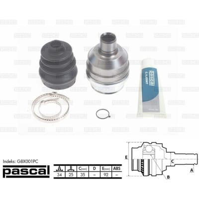 Homokineet reparatie set, aandrijfas PASCAL G8X001PC rechts