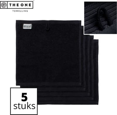The One Towelling Classic Gastendoeken - 30 x 30 cm - 5 Stuks - Voordeelverpakking - Hoge vochtopname - 100% Zacht katoen - Zwart