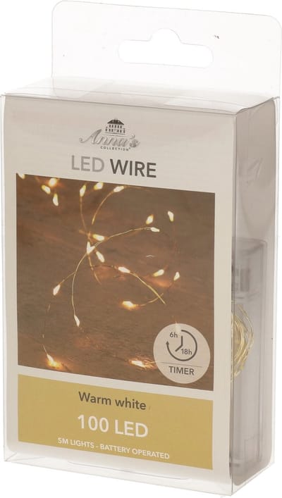 Anna's Collection Draadverlichting - 100 led lichtjes - warm wit - 500 cm- lichtsnoer - batterij