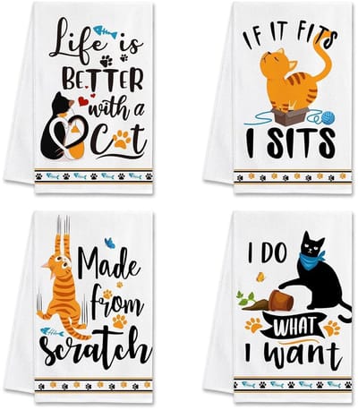 Dailygoods- Theedoeken 4-delige set - Zacht absorberend - Sneldrogend - Ultrafijne vezels - 40 x 60 cm - Vrolijke prints - Keukenhanddoeken