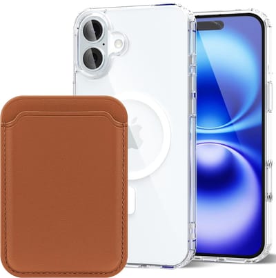 Shockproof Anti Shock Back Cover Hoesje Compatibel met MagSafe Geschikt voor: Apple iPhone 16 met Magnetische Pasjeshouder - Bruin