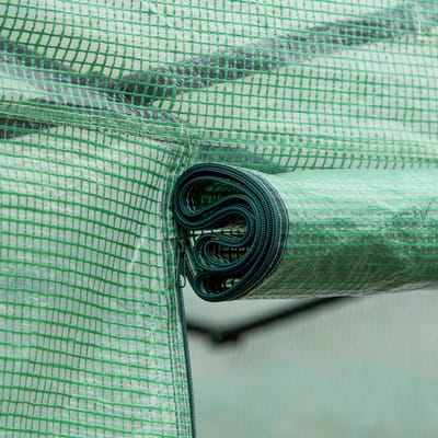 Wishdor - Foliekas - Oprolbare Wanden Met Ritsdeur En 8 Ramen - Verzinkt Stalen Frame - Groen - 3,97 x 3 x 2 m