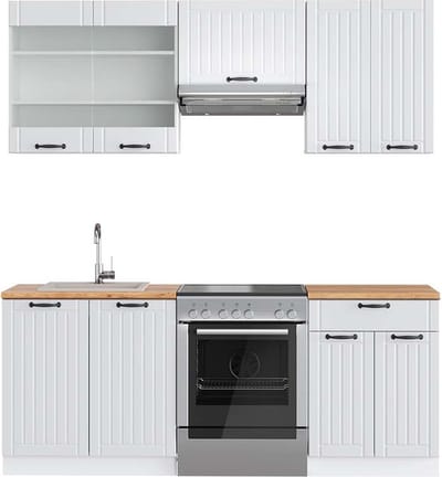 Vicco Fame-Line Complete keukeneenheid – 200 cm, WB Eik Wit landhuis/wit