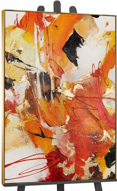 Canvas schilderij landschapsformaat handgeschilderd oranje explosie abstract warm – YS-Art Gallery – Energieke wanddecoratie voor woonkamer – Modern schilderij voor hal en kantoor