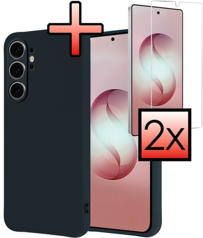 Hoesje - Met 2x Screenprotector - Geschikt voor Samsung Galaxy S26 Ultra - Sterk & Shockproof - Back Cover - Siliconen Case - Telefoon Hoes - Donkerblauw