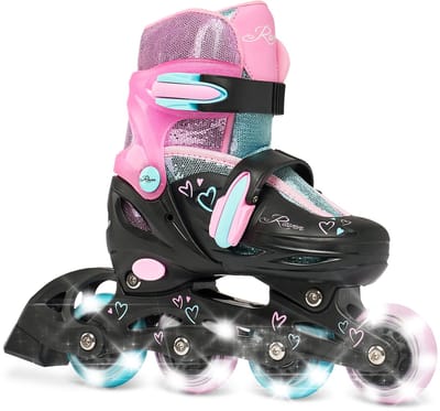 RAVEN Loret Glitter Verstelbare Skeelers Lichtgevende Wielen LED 27-30 Zwart/Mintgroen/Roze