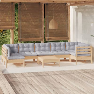 vidaXL - 8-delige - Loungeset - met - grijze - kussens - grenenhout