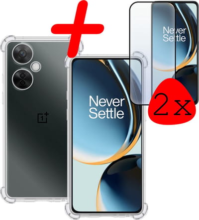 Hoesje Met Screenprotector - 2 Stuks - Geschikt voor OnePlus Nord CE 3 Lite - Sterk & Shockproof - Siliconen Case - Back Cover - Telefoon Hoes - Shock Proof - Transparant