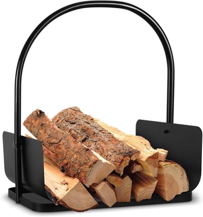 Houten mand - Brandhout opslag - Haardhout bewaren - Draagbaar ontwerp - 46 x 30 x 40 cm - Zwart