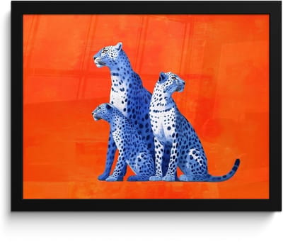 Poster in lijst - Fotolijst 40x30 cm - Posters - Luipaarden - Stippen - Oranje - Posterlijst zwart - Decoratie - Wanddecoratie woonkamer - Muurdecoratie slaapkamer