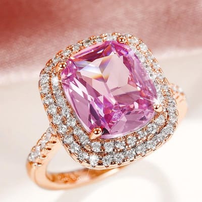 Huitan Prachtige Zirkonia Damesringen Roze/Wit/Geel CZ Temperament Elegante Dames Sieraden voor Bruiloft Verjaardag Feest 10 pink