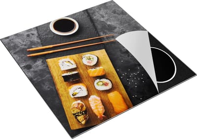 Chefcare Inductie Beschermer Sushi met Soja Saus op een Marmer - 78x78 cm - Afdekplaat Inductie - Kookplaat Beschermer - Inductie Mat