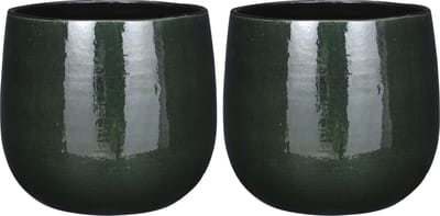 2x stuks mica decorations plantenpot - keramiek - donkergroen glans/spotted- d24xh22 cm - bloempot