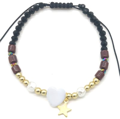 Kralenarmband - verstelbaar - hartje - bedeltje - sterretje - hip - tijdloos - chique - feest - cadeau - vrouwen - dames – valentijn – cadeau