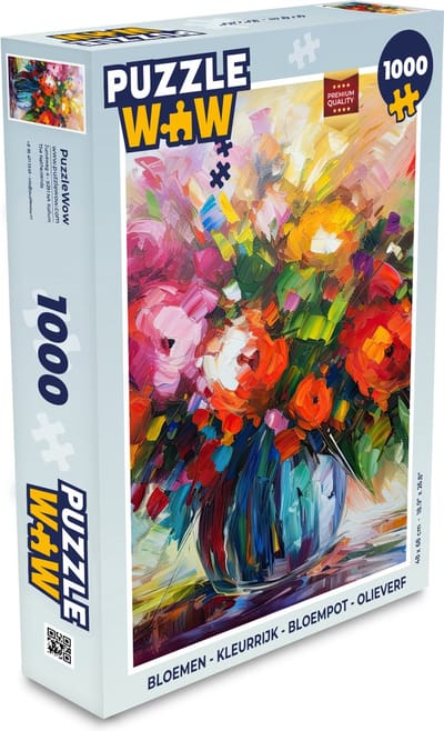 Puzzel Bloemen - Kleurrijk - Bloempot - Olieverf - Legpuzzel - Puzzel 1000 stukjes volwassenen