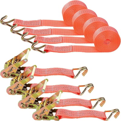 4-delige ratelbanden set, sterke sangle d'arrimage met haken voor motor, auto en aanhangwagen, 800 kg capaciteit, 6 m x 38 mm - oranje