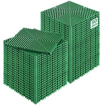 VEVOR Interlocking Drainage Mat Douchemat 31 x 31 cm Modulaire Interlocking Vloermatten, 50 Stuks Splitsbare Drainagematten, Antislip Drainage Vloertegels, voor Garage Tuin Groen