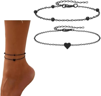 Set van 2 Zwarte Rvs Enkelbandjes voor Dames - Verstelbaar, Waterdicht en Hypoallergeen voor Zomer en Feestjes