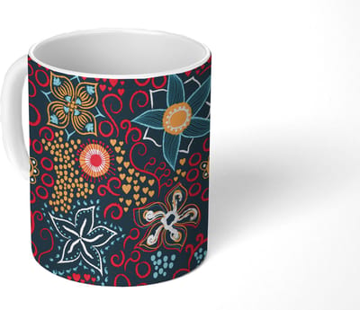 Mok - Koffiemok - Bloemen - Rood - Patronen - Mokken - 350 ML - Beker - Koffiemokken - Theemok