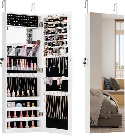 Sieradenkast met Spiegel - Juwelenorganizer Opbergkast - Sieraden Opbergen - Afsluitbaar met 2 Spiegels