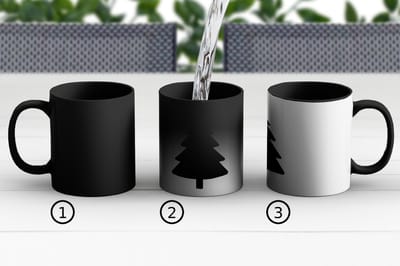 Magische Mok - Foto op Warmte Mokken - Koffiemok - Kerstboom - Zwart - Kerstmis - Feest - Magic Mok - Beker - 350 ML - Theemok - Tafeldecoratie Kerstmis - Kerstdecoratie tafel - Tafelversiering
