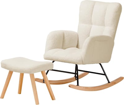 Schommelstoel met Voetsteun - Comfortabele Lounger - Ontspannen Zitten - Hoge rugleuning - 50x50x98 cm - Beige