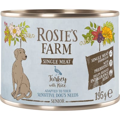 6x 195g Rosie's Farm Single Meat Senior Kalkoen & Rijst natvoer voor honden