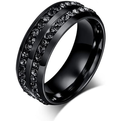 Bedel Partnerringen Romantische Zwarte Strass Dames Ringenset Heren Twee Rijen Zwarte CZ Steen Roestvrijstalen Ring Trouwjuwelen 10 black