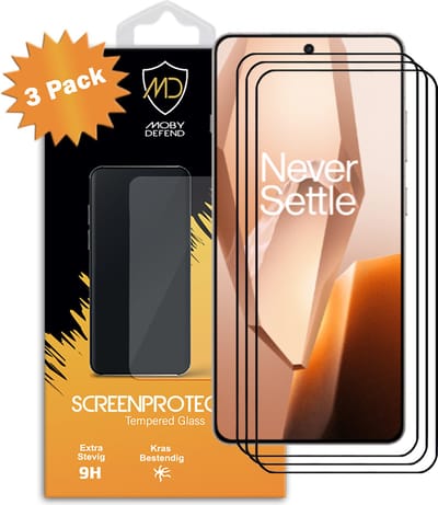 3-Pack MobyDefend Screenprotectors - Geschikt voor OnePlus 13R - Screensavers Met Zwarte Randen - Gehard Glas