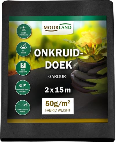 Moorland Gardur - Anti Onkruiddoek Tuin 2m x 15m (30m²) Zwart - Antiworteldoek UV-licht bestendig, Waterdoorlatend voor Tuin, Terras & Bloembed