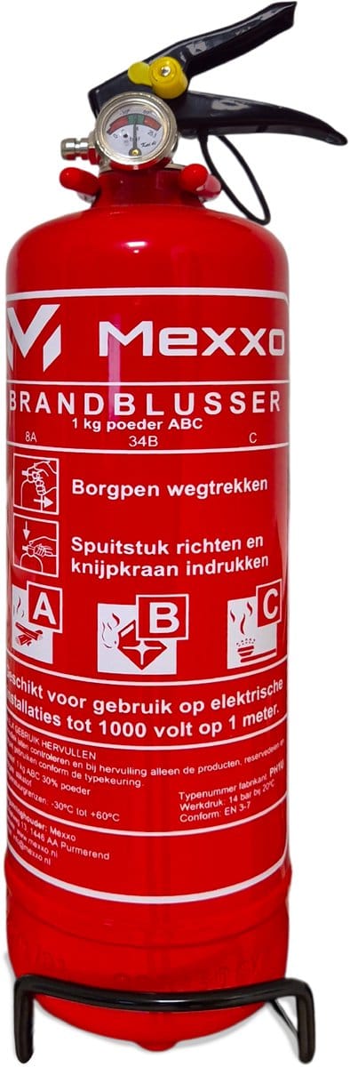 Brandblusser 1 kg ABC – Met wandbeugel & keuringssticker - Mexxo Poederblusser – Geschikt voor thuis, auto en bedrijf