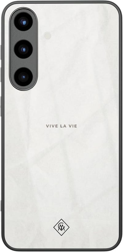 Casimoda® hoesje - Geschikt voor Samsung Galaxy S25 - Vive La Vie - Luxe Hard Case Zwart - Backcover telefoonhoesje - Grijs