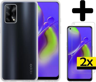 Hoesje - Met 2x Screenprotector - Geschikt voor OPPO A74 4G - Sterk & Shockproof - Back Cover - Siliconen Case - Telefoon Hoes - Telefoonhoesjes - Transparant