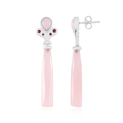 Cavill - Elegante Oorbellen - 925 Sterling Zilver Gerhodineerd - 17,1 ct Roze Chalcedoon Fancy Cut & 1,62 ct Roze Opaal & Robijn - Luxe Dames Sieraden