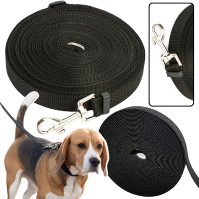 Honden Trainingslijn - Webbing Tape Hondenriem - Clip Trainingsriem - Duurzaam & Vrije Beweging - Geschikt voor S-M Honden - 5m - Zwart