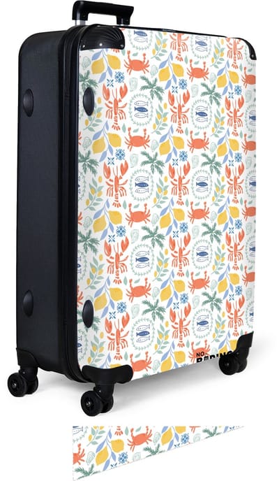 NoBoringSuitcases.com® - Koffer groot - Reiskoffer lichtgewicht - Kreeft en citroen patroon kleurrijk - Rolkoffer met 4 wielen - Grote trolley XL - 98 liter bagage