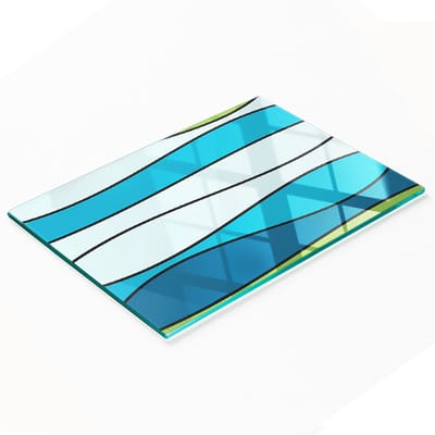 Keukenplank van gehard glas met decoratieve afbeeldingen en kleurrijke strepen, 80x52 cm