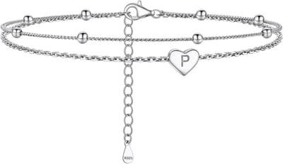 Enkelbandje 925 zilver hart en initiaal dames voetketting