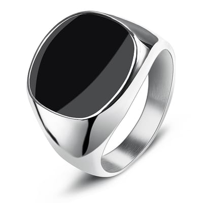 Victorious Zilveren Ring Zwart Natuursteen Heren – Zegelring - Maat 55 (17.5mm)