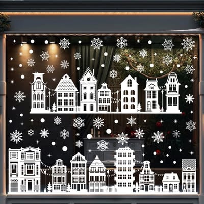 SnelShoppen - 9 stuks Kerstraamstickers - Zelfklevende Raamafbeeldingen voor Kerst en Winter - Hoogwaardig PVC - 30 x 20 cm - Herbruikbare Kerstdecora