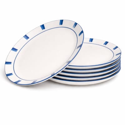 OTIX Dinerborden - 6 Stuks - Porselein - Servies- Borden - Blauw - Wit - Eetborden - 27 cm - LAGUNA