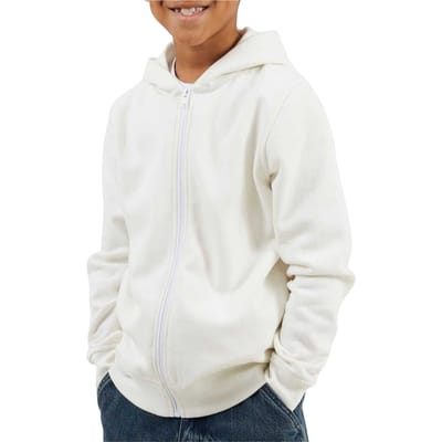 Brave Soul Jongens Effen Geribbelde Mouw Full Zip Hoodie (Off White)