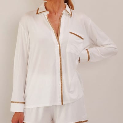 Coco & Cici - TENCEL Pyjama Shirt Dames Off White - XL