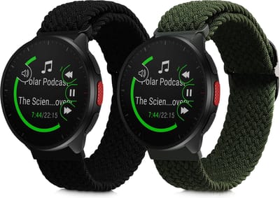 kwmobile nylon bandje voor smartwatch - geschikt voor Polar Pacer / Pacer Pro / Ignite - 19 - 20 cm - Polsbandje in zwart / groen