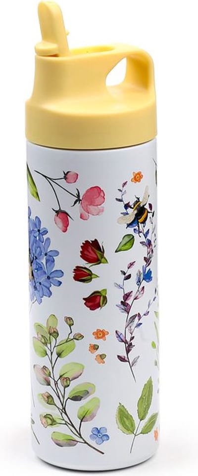 Drinkfles Thermosfles RVS - Nectar Meadow - Bijen & Wildebloemen - Wit/Lichtblauw - Flip Top - 500ml - 22.5x7x7cm