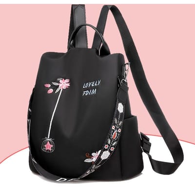 Waterdichte Oxford Rugzak Dames Borduurwerk Rugzak Grote Capaciteit Reistassen Nieuwe Student Schooltas Casual Dames Rugzak 29x11x32cm black