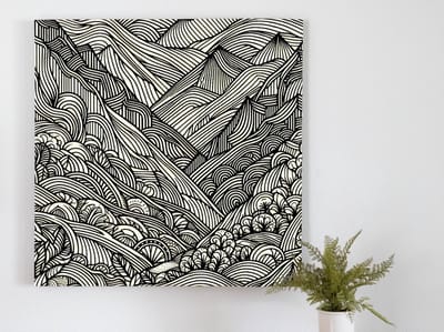 Line art relief schilderij | Abstracte lijnen dansen in reliëf op kunstzinnige meesterwerk | Kunst - 100x100 centimeter op Dibond | Foto op Dibond