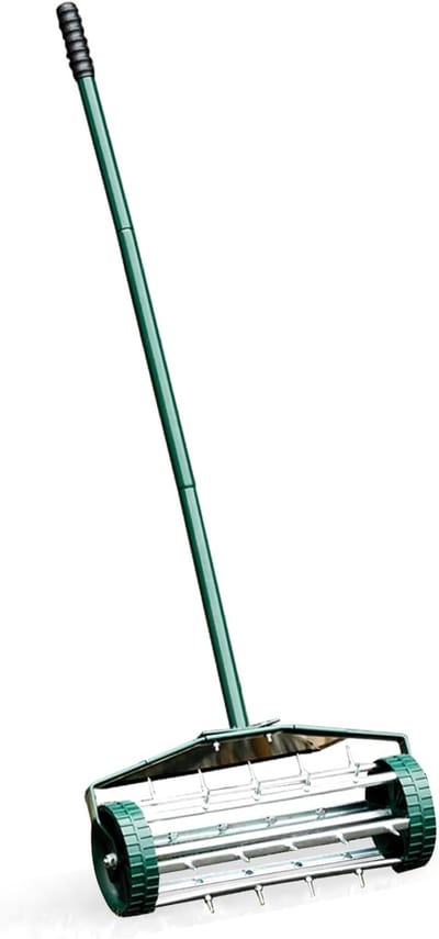 KOMFOTTEU Gazonbeluchter 46 x 23 x 127 cm - handverticuteermachine - met steel en spijkers van 3 cm - rollende aerificeerder - voor tuin, binnenplaats, terras - Gazonwals
