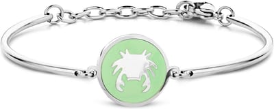 CO88 Collection Zodiac 8CB-90325 Stalen Armband met Hanger - Sterrenbeeld Kreeft 15 mm - One-size - Zilverkleurig / Mint Groen