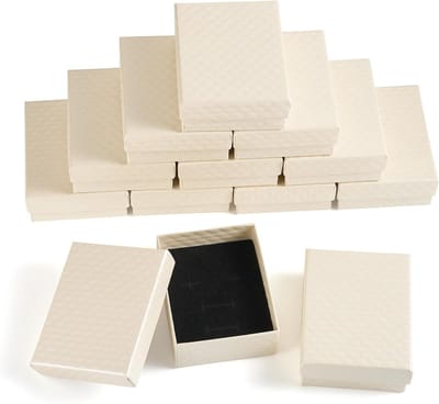 Set van 12 rechthoekige sieraden opbergdozen van karton met katoen, perfect voor ringen, kettingen en armbanden - 9x7x3.2cm cadeauverpakking